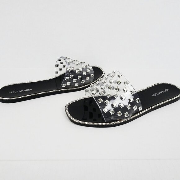 Steve Madden Jynn Studded Clear Rhinestone Slip on Sandals Shoes 10 41 Summer - Picture 1 of 7